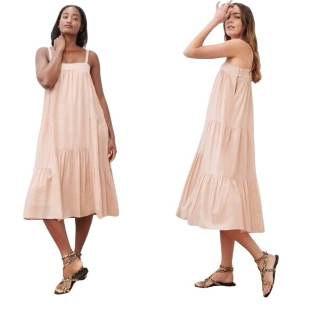 Jenni Kayne Seersucker Summer Midi Dress Blush Pink Size Large